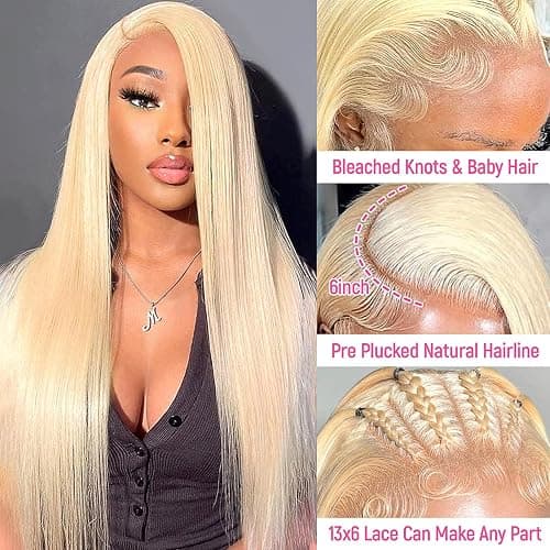 raztcrb 30 inch 613 Lace Front Wig Human Hair 200 Density 13x6 Blonde Wig Human Hair 613 Straight HD Lace Front Wigs Pre Plucked Blonde Human Hair Wig for Women thumbnail 2