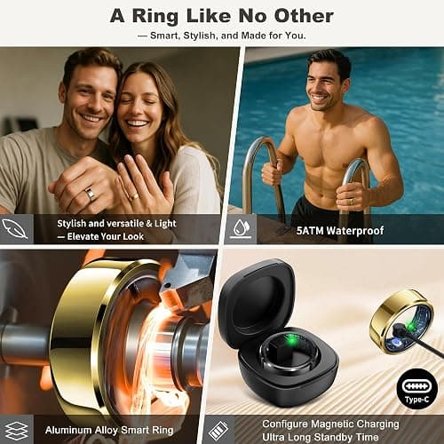 RIFESI Smart Ring for Women Men, Fashion Minimalist Fitness Ring & Sleep Tracker Ring with Heart Rate, SPO₂,Blood Pressure,5ATM Waterproof Health Ring, No Subscription,Gift (Size 8, Gold) thumbnail 9