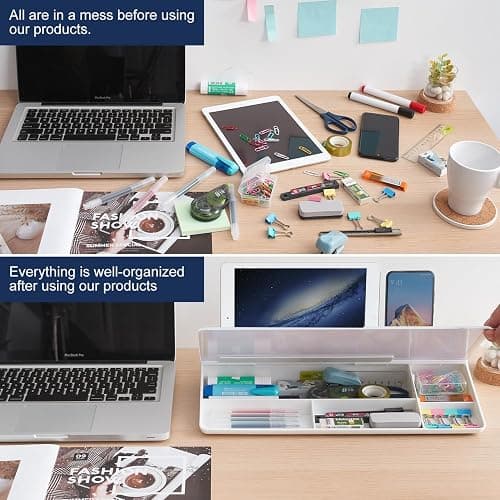 TSJ OFFICE Small Desktop Whiteboard -Glass Dry Erase Board Computer Keyboard Stand White Board Surface Pad with Drawer, Desk Organizers with Accessories for Office, Home, School Supplies thumbnail 4
