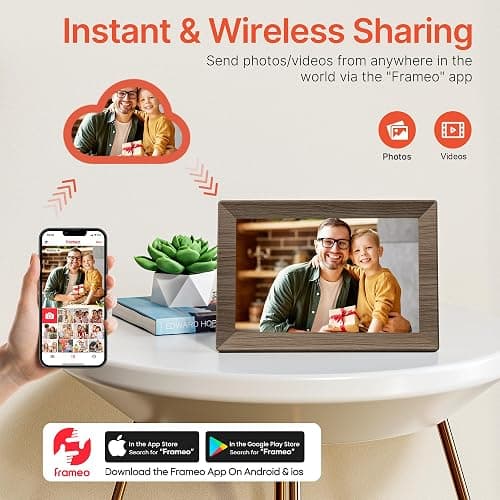 Frameo 10.1" Digital Picture Frame with 32GB Memory Wood WiFi Electronic Photo Frame 1280 x 800 IPS Touch Screen Auto-Rotate Slideshow Wall Mountable Share Photos/Video Remotely Anywhere thumbnail 2