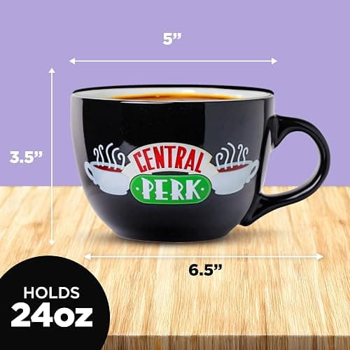 Silver Buffalo FRIENDS Central Perk Black Ceramic Mug Oversized for Coffee, Soup, 24 Ounces thumbnail 3