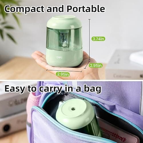 deli Electric Pencil Sharpener, Battery Operated, 6.5–8mm for Classroom | Battery Electric Pencil Sharpener, Durable Blade 5000+ Sharpen, Fits 6.5-8mm Pencils Classroom Kids Home thumbnail 8