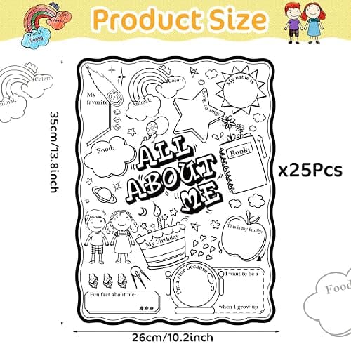 Pajean 25 Pcs All About Me Posters Student Activity Kit - Star Student Poster for Classroom Must Haves - First Day of School Activity for Kindergarten & Elementary thumbnail 2