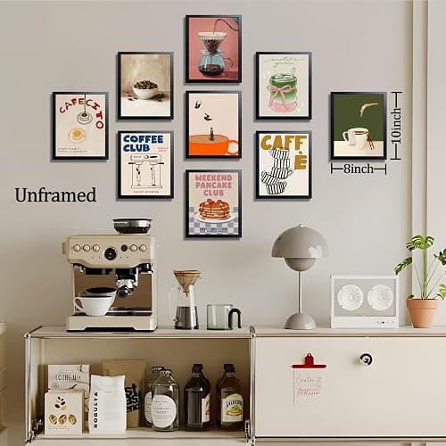 XYHYRA Coffee Wall Art Set of 9, Vintage Coffee Bar Canvas Prints Poster, Cafe Club Matcha Latte Pancake Kitchen Artwork Wall Decor for Coffee Bar Dining Room Home Decor 8x10 Inch Unframed thumbnail 4