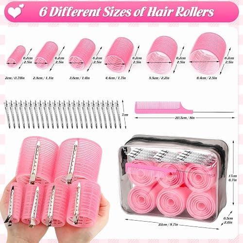 Tetutor 6 Size Hair Rollers for Women, 62 Pcs Rollers Hair Curlers for Long Medium Short Hair, Large Medium Small Self Grip Hair Rollers with 36 Rollers 24 Stainless steel Clips 1 Storage Bag thumbnail 3