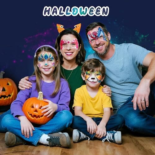Professional Face Painting Kit for Kids – 42 Color Water-Activated Face Paint Makeup Palette with Stencils, Gems & Brushes – Non-Toxic Body Paint for Parties, Festivals, School Events & Carnival thumbnail 4