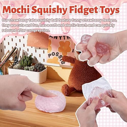 Taba Squishy, Strawberry Fufu Squishy Sensory Toys, Soft Strawberry Squishies Fidget Toys for Kids & Adults, Stress Relief Squeeze Toy Mochi Cute Stuff for Party Favours Birthday Gifts thumbnail 5