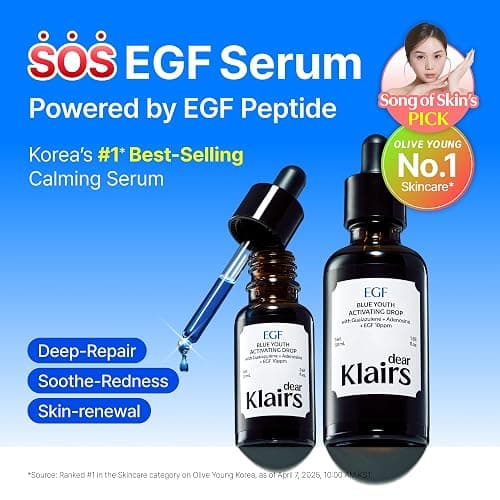 DearKlairs Korean EGF Serum – Blue Youth Activating Drop with EGF Peptides and Guaiazulene, Repairing Serum for Redness and Blemish-prone Skin, Visibly Fades Post-Blemish Marks, 0.33 Fl Oz thumbnail 2