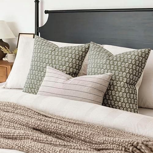 Foindtower Set of 2 Decorative Vintage Floral Print Throw Pillow Covers Neutral Modern Farmhouse Cushion Covers Boho Home Decor for Sofa Chair Couch Bedroom Living Room Outdoor,18×18 Inch,Sage Green thumbnail 5