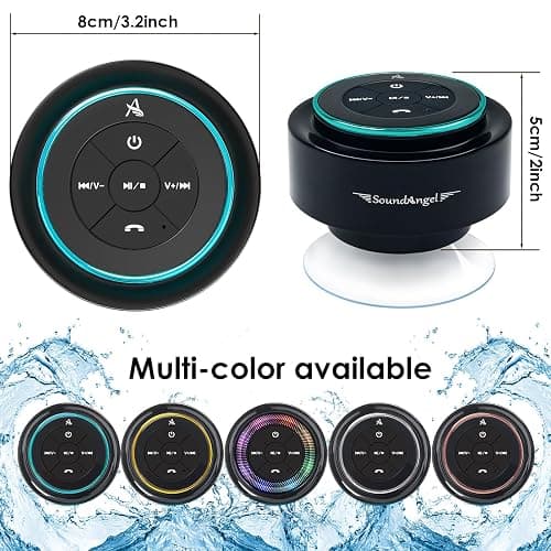 XLeader, Upgraded, Pro Shower Speaker, Certified IPX7 Waterproof Bluetooth Speaker with Suction Cup, Hook Clip, Built-in Mic, Crystal Sound&Rich Bass, up to 12H Playtime, Ideal Gifts - SoundAngel Mate thumbnail 8