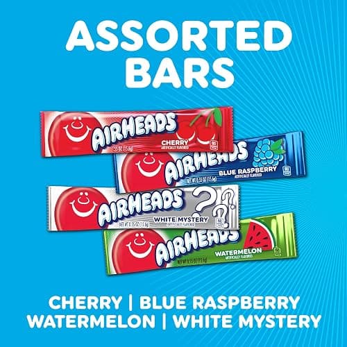Airheads Full-Size Candy Bars, Taffy Candy Bulk Variety Pack, Individually Wrapped, Six Assorted Fruit Flavors Artificially Flavored, 60 Count Box thumbnail 4