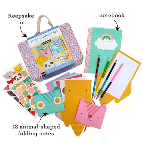Petit Collage DIY Arts and Crafts Kit, Stationery Design – Craft Kit for Kids Includes 12 Animal Notecards, 1 Blank Journal, 2 Sticker Sheets, 4 Colored Double-Sided Pencils & Instructions thumbnail 4