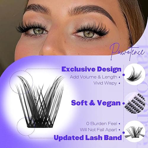 Pawotence Lash Clusters Kit Wispy Lash Extension Kit 10-18mm Cluster Eyelash Extensions Kit Individual Lashes 144pcs D Curled Eyelash Clusters with Lash Bond and Seal, Lash Tweezers for Self Use - style 1. FAIRY - kit thumbnail 4