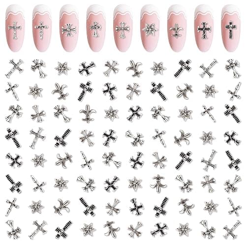 Artdone Nail Art Studs Kit, 3D Silver Cross Nail Charms and Star Gems Bulk Nail Jewels Shiny Crosses for DIY Professional Manicures Decoration - Image 1