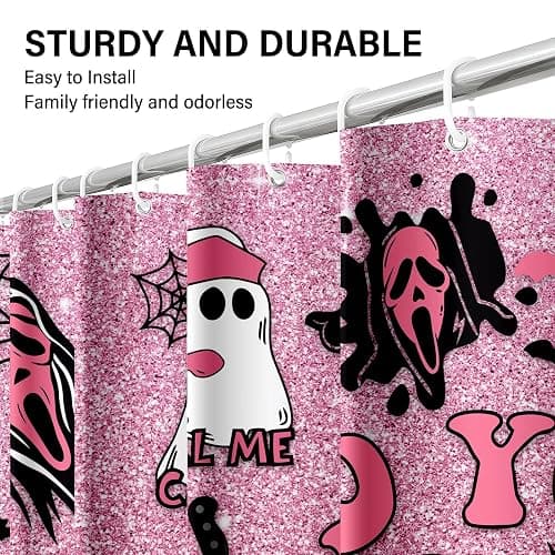 KAIRA Halloween Shower Curtain, 72x72 Inch with Hooks Spooky Scary Face Bathroom Decor, Funny Ghost-Themed Fabric Curtain for Party or Home Bathroom Use thumbnail 4
