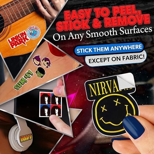 100 Pcs Rock Band Music Stickers – Durable and Waterproof Vinyl Stickers Featuring Iconic Bands | Punk, Metal, Rock Decals | Scratch-Resistant, Vibrant Colors for Laptops, Guitars, Water Bottles thumbnail 5