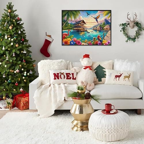 Rocorose 1000 Piece Family Jigsaw Puzzle for Adults, Parrot Flamingo Dolphin Animal Puzzle, Challenging Lakeside Sea Scenic Tropical Islands Puzzle Game Home Decor thumbnail 7