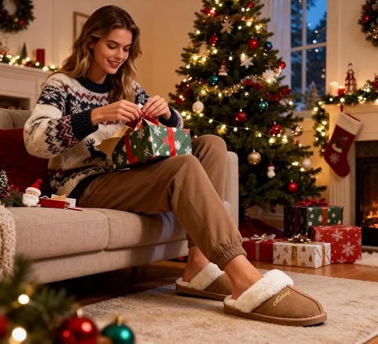 Coswind Hausschuhe Damen Herren Winter Warme Synthetik Lammfell Kunstfell Plüsch Flauschige Fell Weiche Rutschfeste Pantoletten Indoor Outdoor thumbnail 2