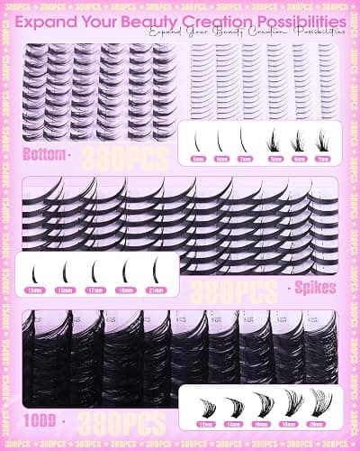 Wispy Lash Clusters with Spikes Volume Eyelash Clusters with 2 Styles Bottom Lashes 100D Mink Cluster Eyelash Extensions 380PCS Spiky Individual Lashes with Bottom Lash Clusters by Boahankuke thumbnail 8