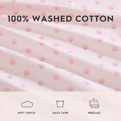 Laura Ashley – Twin Size Sheet Set, Soft & Lightweight Cotton Percale Bedding with Matching Pillowcase, Deep Pocket, Coastal Room Decor, College Dorm Room Essentials (Scallop Dollop Pink) thumbnail 6