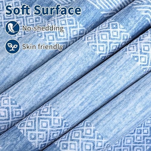GarveeHome 8x10 Large Washable Area Rug Modern Bordered Distressed Geometric Floor Carpet, Soft Non Slip Low Pile Non Shedding Indoor Light Blue Carpet for Bedroom, Living Room thumbnail 4