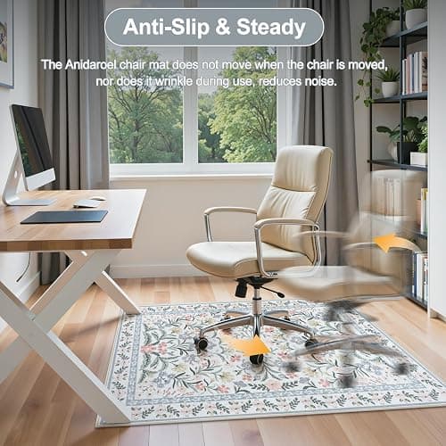 Anidaroel Desk Chair Mat for Hardwood Floor/Tile Floor, 36"x48" Boho Computer Chair Mat, Anti-Slip Floral Office Rugs for Rolling Chairs, Low Pile Beige Desk Chair Mats for Hardwood thumbnail 6