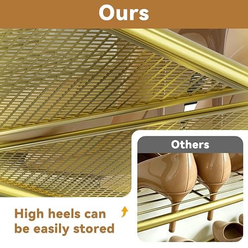 MWQ Modern Shoe Rack, 4 Tier Heavy Duty Metal Mesh Shoe Shelf 27 Inch Wide, Gold thumbnail 5
