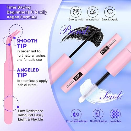 Pawotence Lash Clusters Kit Wispy Lash Extension Kit 10-18mm Cluster Eyelash Extensions Kit Individual Lashes 144pcs Eyelash Clusters with Lash Bond and Seal, Lash Tweezers for Self Use thumbnail 6