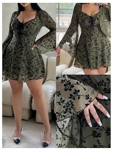 Floerns Women's Plus Size Floral Gothic Dress Flare Long Sleeve Mesh Grunge A Line Dress thumbnail 6