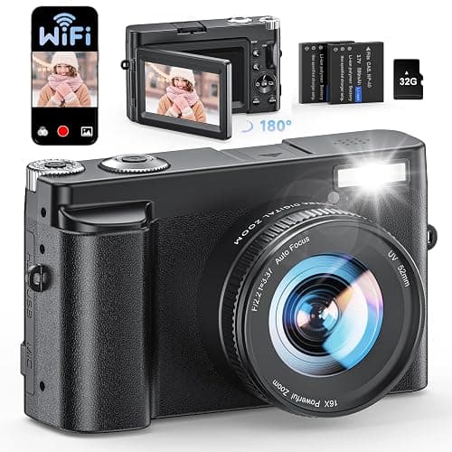 4K Digital Camera for Photography, WiFi Autofocus 64MP Vlogging Camera for YouTube, 180° 3" Flip Screen 30FPS Video Cameras with Flash Anti-Shake 16X Zoom 32GB Card, Compact Travel Digital Camera thumbnail 8