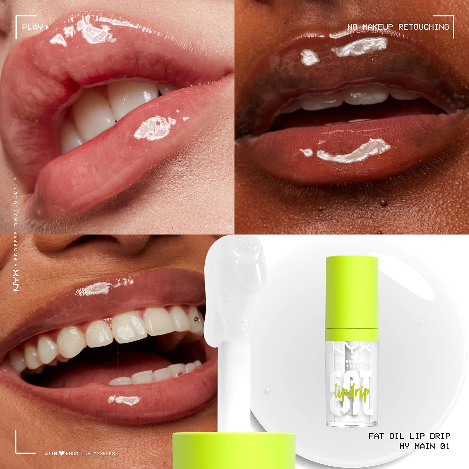 NYX PROFESSIONAL MAKEUP, Fat Oil, Lip drip, 12HR Hydration, Non-sticky, Vegan Formula - 01 MY MAIN (Clear) - 0.2 ml (Pack of 5) - Clear thumbnail 3