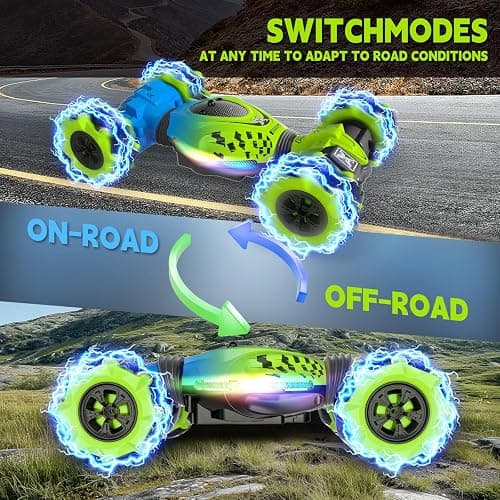 UDKIC Remote Control Car - RC Drift Car Toys for Boys 4-7 8-12, 4WD Gesture Sensing RC Stunt Cars for Kids 6 7 8 9 10 Year Old Boy Birthday Gift (Green) - Green thumbnail 4