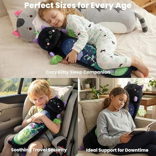 Mewaii Long Cat Plush 5 Sizes, 120% Extra Filling Giant Plushness Kids Body Pillow, Kawaii Cute Black Cat Stuffed Animals Plushies, Big Long Body Pillow Black Cat Plush Gift for Girls 20” thumbnail 3