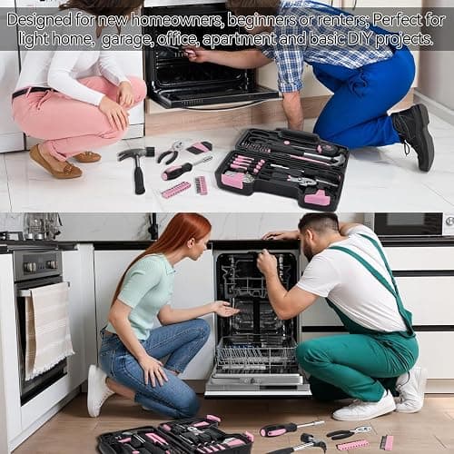 MARTCOLOR 58 Piece Household Tool Set, General Household Hand Tool Kit with Plastic Toolbox Storage Case, All Purpose Household Tool Kit for Women, Girls and Ladies, Pink thumbnail 6
