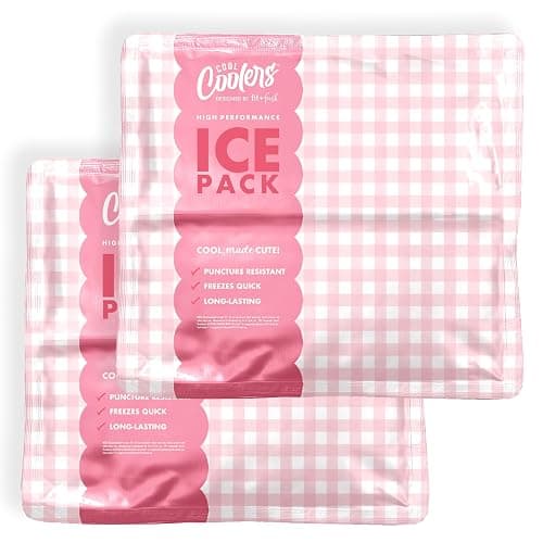 Cool Coolers by Fit & Fresh Reusable Ice Packs for Coolers – Large Long-Lasting Freezer Packs, Puncture Resistant BPA-Free Gel Ice Packs for Coolers, Lunch Boxes, Camping & Picnic, 2PK, Pink Gingham - Image 1