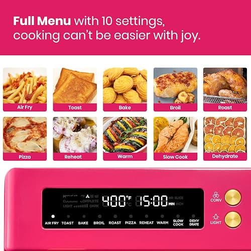 VAL CUCINA Limited Edition Happy Pink Infrared Heating Air Fryer Toaster Oven, Extra Large Countertop Convection Oven 10-in-1 Combo, 6-Slice Toast, Enamel Baking Pan Easy Clean with Recipe Book thumbnail 5