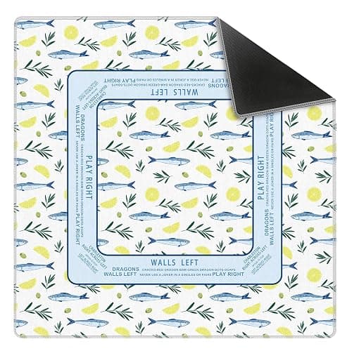 Elpwk Blue Nautical Coastal Beach Sardine Lemon Mahjong Mat 31.5" x 31.5", Non-Slip Noise Reduction Mahjong Table Cover Accessories Supplies for Dominoes Poker Card Board and Tile Games Gifts - Image 1