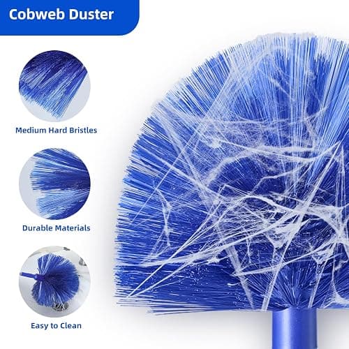 Microfiber Duster for High Ceiling Fan Blades, Cobweb with Extension Pole Adjusts 15-82 Inch, Reusable Cleaning Duster Kit with 3 Duster Heads for Wall Blinds Door Furniture Bookshelves (Blue) thumbnail 4