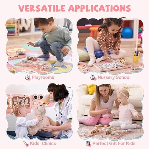 ROBOTIME Crocodile Busy Board Wall Panels for Toddlers, Pink Montessori Sensory Activity Board, Montessori Sensory Wall-Mounted Learning Center Toy for Kids Room, Educational Toys for Boys & Girls thumbnail 3