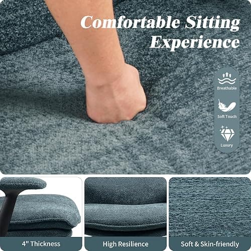 Kassipo Cross Legged Office Chair, Upholstered Criss Cross Desk Chair with Wheels and Flip-Up Armrests, Wide Seat Chair for Home Office, Vanity, Apartment, Dark Green - Green thumbnail 5