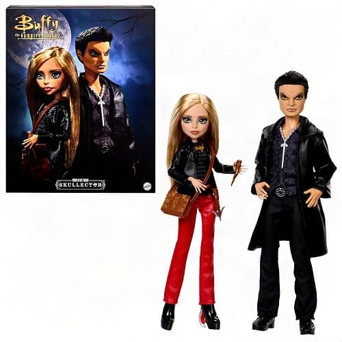 Monster High Skullector Buffy The Vampire Slayer Doll 2-Pack | Buffy and Angel Collector 2-Pack in Faux-Leather Clothes with Accessories like Stake and Crossbow, Doll Stands, JLL00 - Image 1