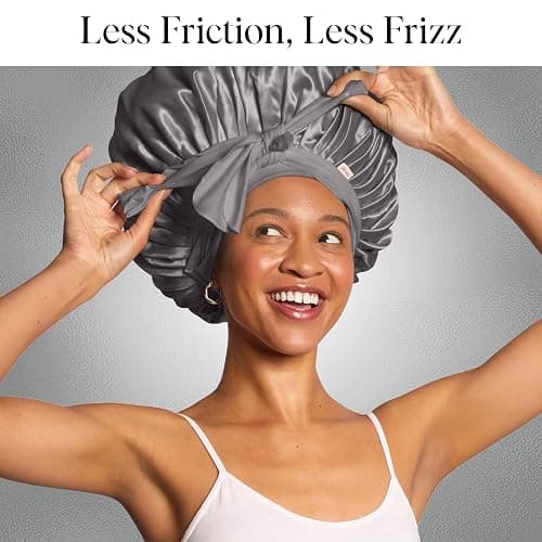 Kitsch XL Satin Bonnet for Sleeping - Softer Than Silk Hair Bonnet for Women - Secure Fit, Adjustable Night Cap for Curly & Textured Hair - Prevents Breakage, Tangles & Thinning - Charcoal thumbnail 7
