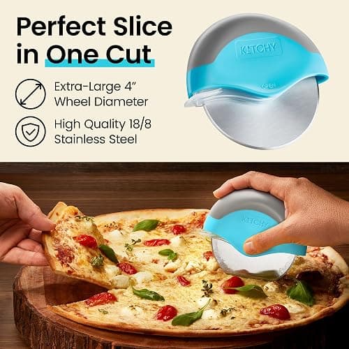 Kitchy Pizza Cutter Wheel with Protective Blade Cover, Ergonomic Pizza Slicer (Blue) thumbnail 3