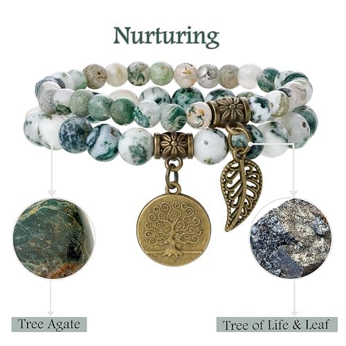 Bivei Natural Semi Precious Gemstone beads bracelet for women - Life Tree and Leaf Charm Energy Reiki Crystal Stretch Bracelets thumbnail 4