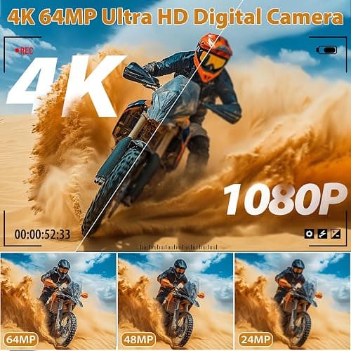 4K Digital Camera for Photography, 4K 64MP Vlogging Camera for YouTube with 3" 180° Flip Screen, Compact WiFi Camera with 18X Digital Zoom, 32GB Micro SD Card & 2 Batteries, Black thumbnail 2