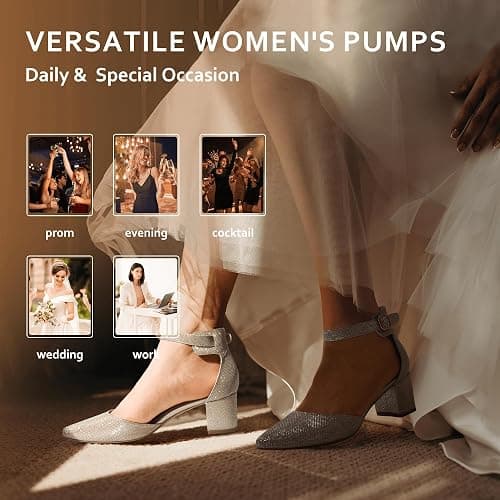 IDIFU Women's IN2 Pedazo Dress Shoes Low Block Heels Comfortable Chunky Closed Toe Ankle Strap Wedding Pumps thumbnail 3