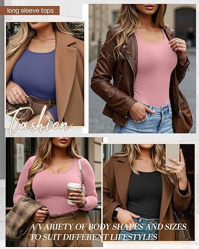Ficerd 3 Pack Women's Plus Size Thermal Shirts Fleece Lined Scoop Neck Long Sleeve Tops Fitted Winter Base Layer Underwear thumbnail 2