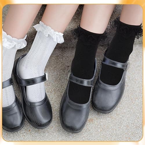 Jspupifip 6 Pairs Lace Ruffle Crew Socks for Women,Cotton Cute Princess Ankle Dress Lace Socks for Women Girls thumbnail 3