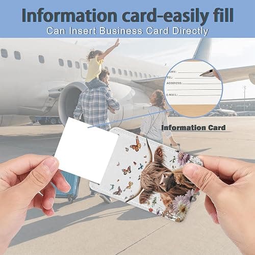 3 Pack PU Leahter Highland Cow Butterfly Flowers Luggage Tag with Stainless Steel Loop, Travel Suitcase Labels with Privacy Cover ID Label Quickly Spot for Bags thumbnail 6