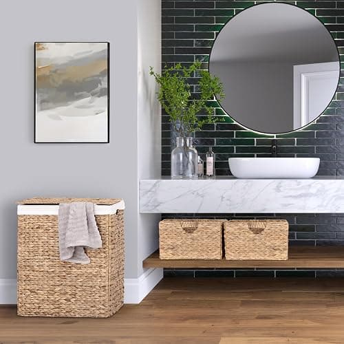 Seville Classics Premium Natural Handwoven Portable Laundry Bin Basket with Carrying Handles, Natural Water Hyacinth, Rectangular, Volume: 2.5 bushels or 3.1 cu. ft, 18.5" W x 12.2" D x 24" H thumbnail 2